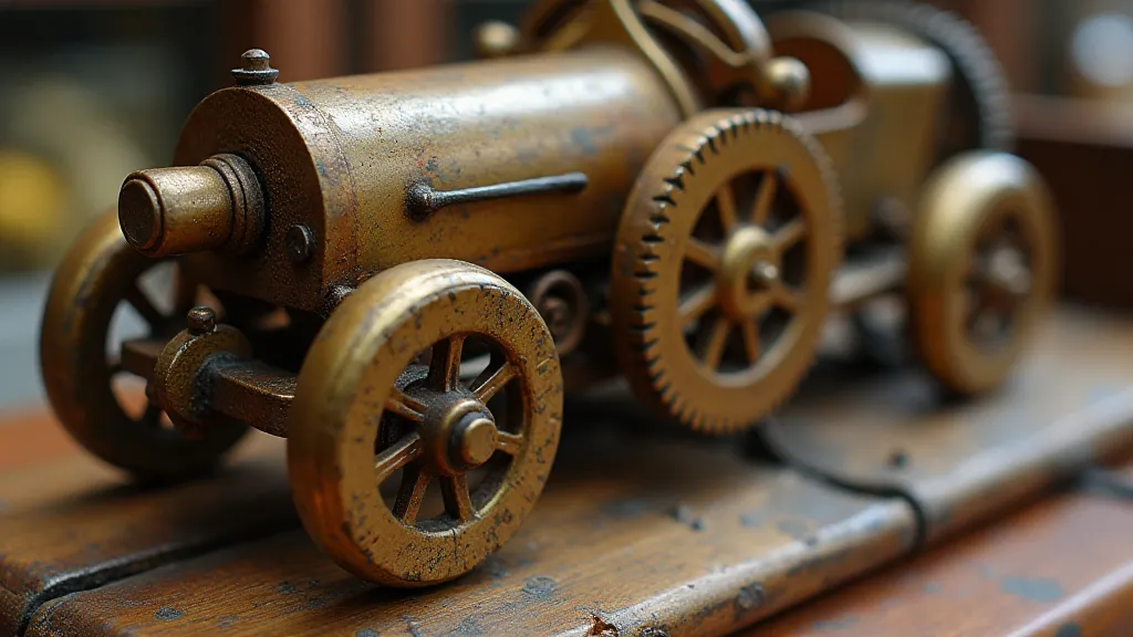 Close-up of an antique automobile race game mechanism
