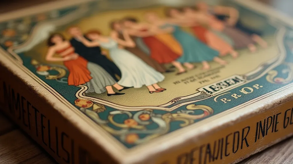 Vintage board game box illustration of a ballroom scene