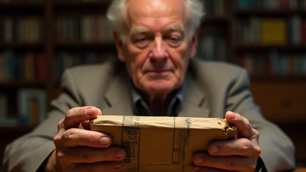 An elderly collector examining a vintage board game.