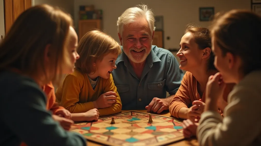 Family playing vintage board game