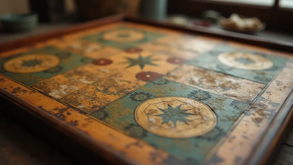 Close-up of a 19th-century game board.